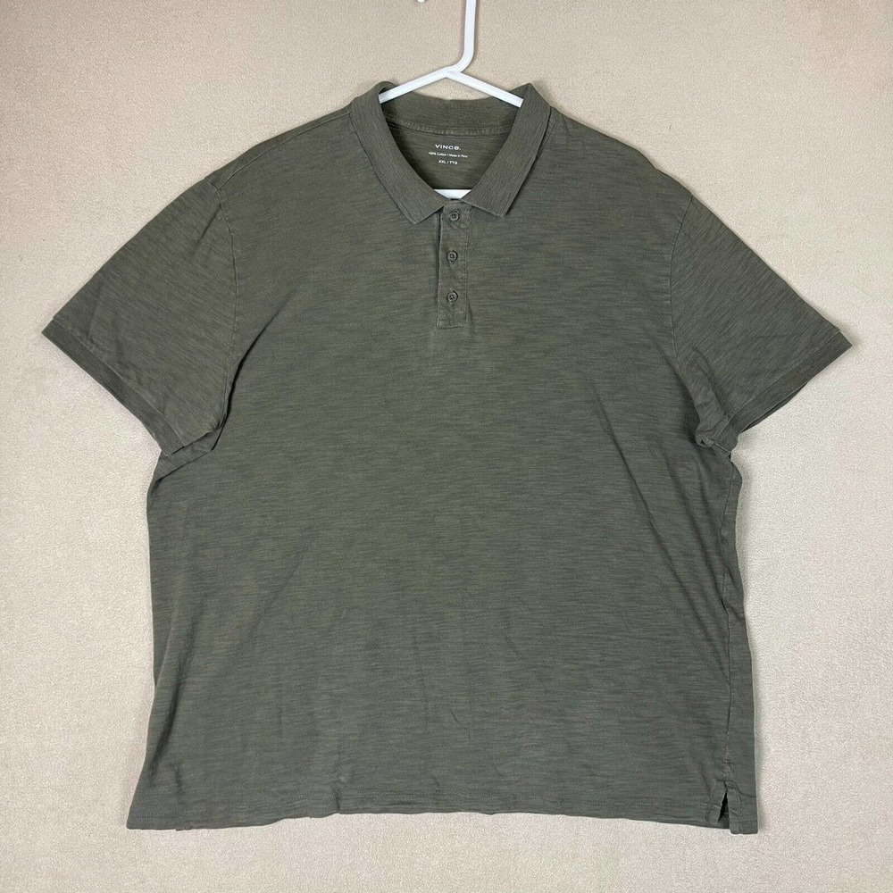 Vince Polo Shirt Adult 2XL Khaki Classic Slub Golf Rugby Slit Mens Cotton